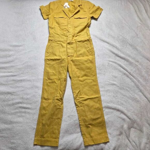 New XS Madewell short-sleeve coverall jumpsuit in Greek Gold yellow - Picture 2 of 14